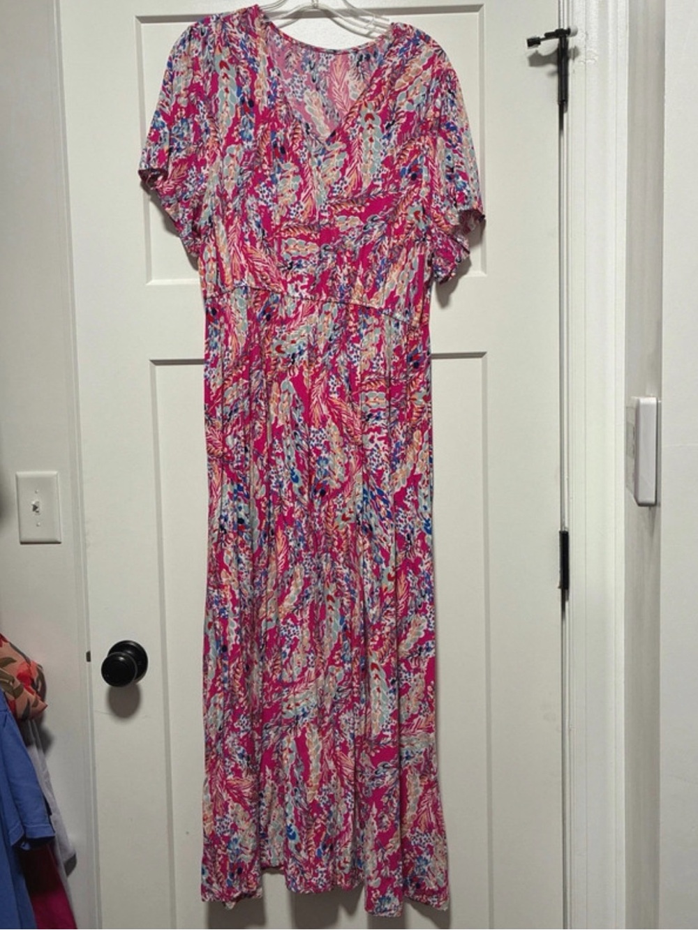 Women's Pink Multicolor V-Neck Maxi Dress